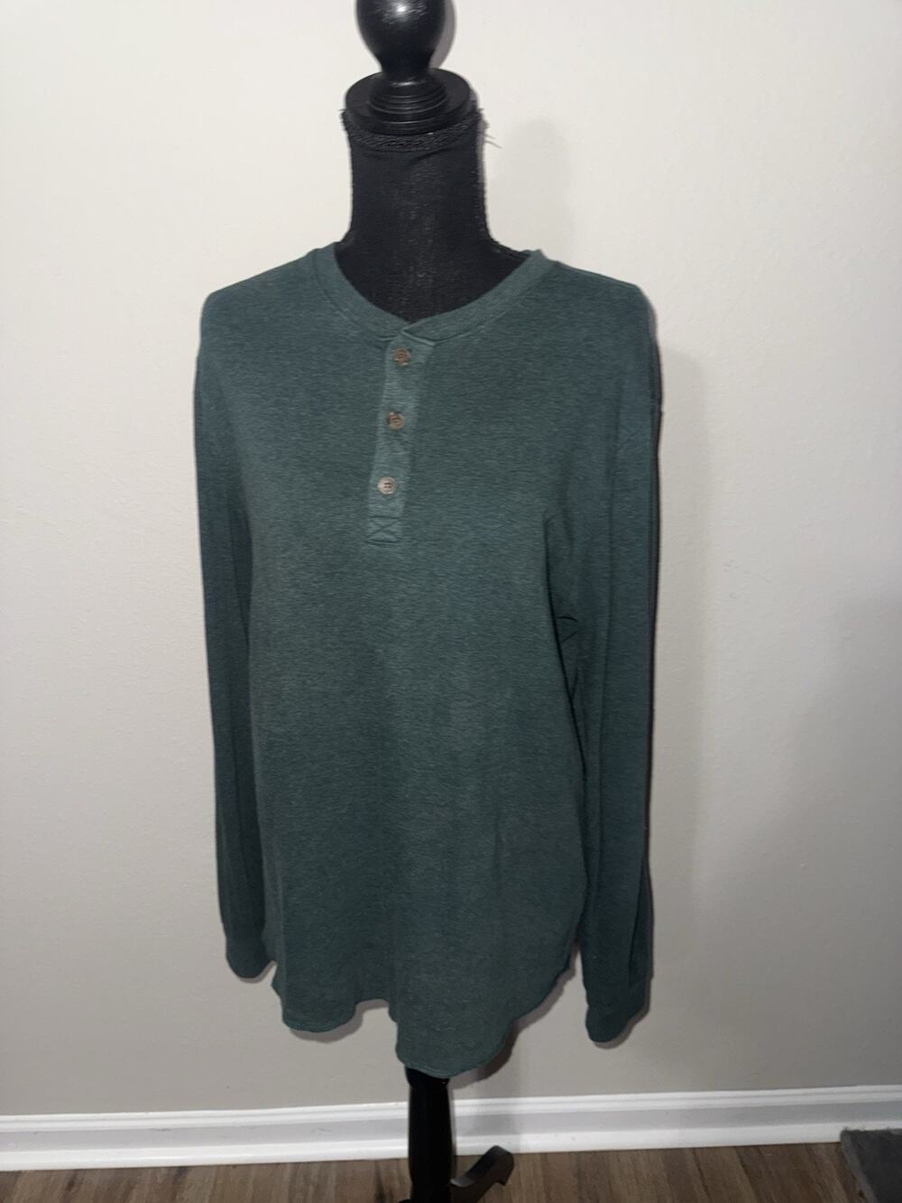 Marine Layer Shirt Mens Medium Green Double Knit Long Sleeve Henley Button 13698